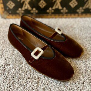 Giuseppe Zanotti Golden Brown Velvet Mary Jane Flats, NEW
